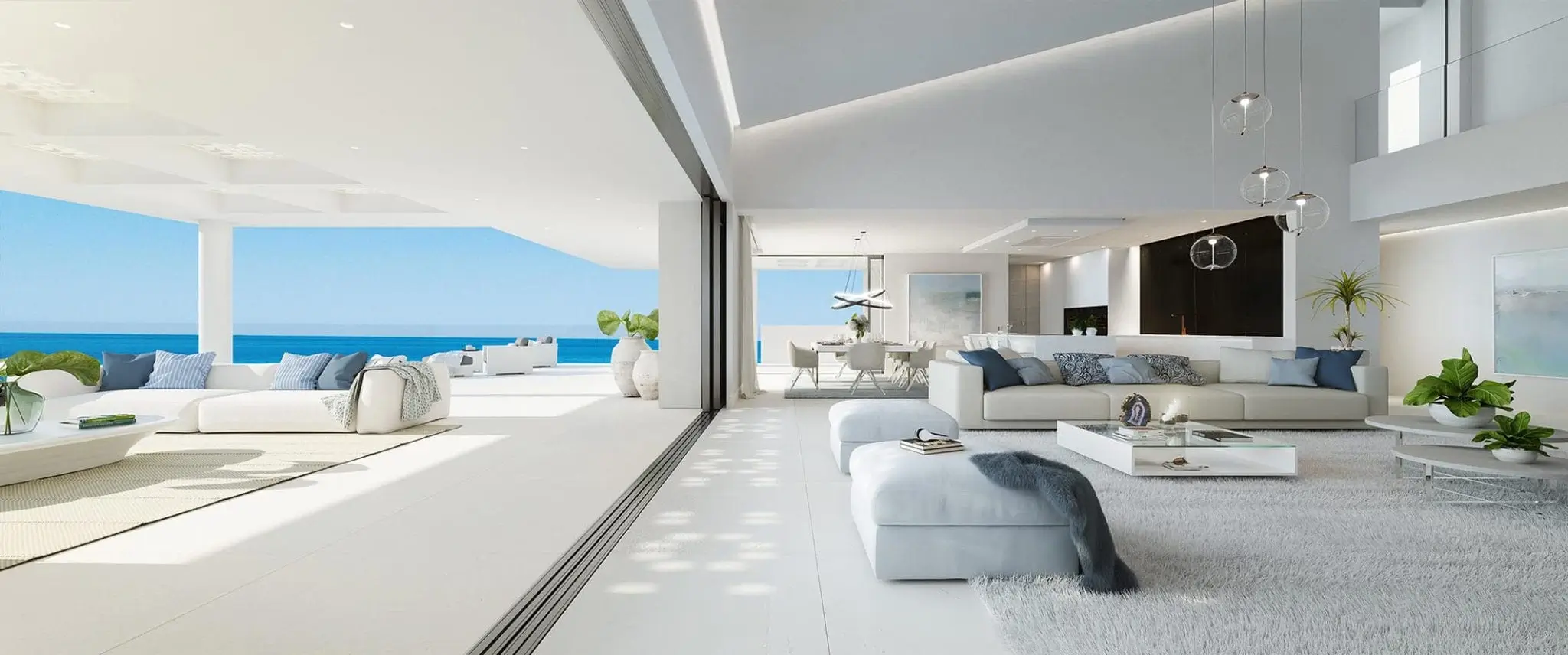 Luxury Seaside Home - Imagine Properties Spain A luxurious seaside home with elegant interiors and a stunning ocean view, representing the sophistication and high-quality properties offered by Imagine Properties Spain.